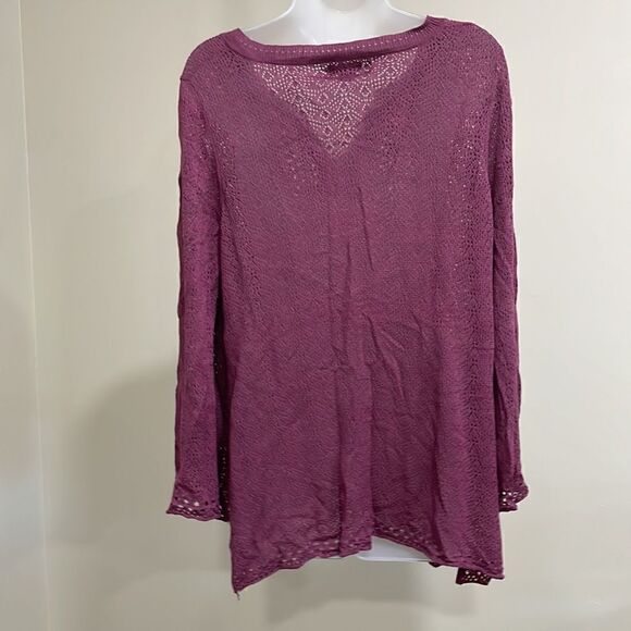 NWOT New Directions mauve crochet style blouse.  Size XL extra large 14/16 - Picture 4 of 7